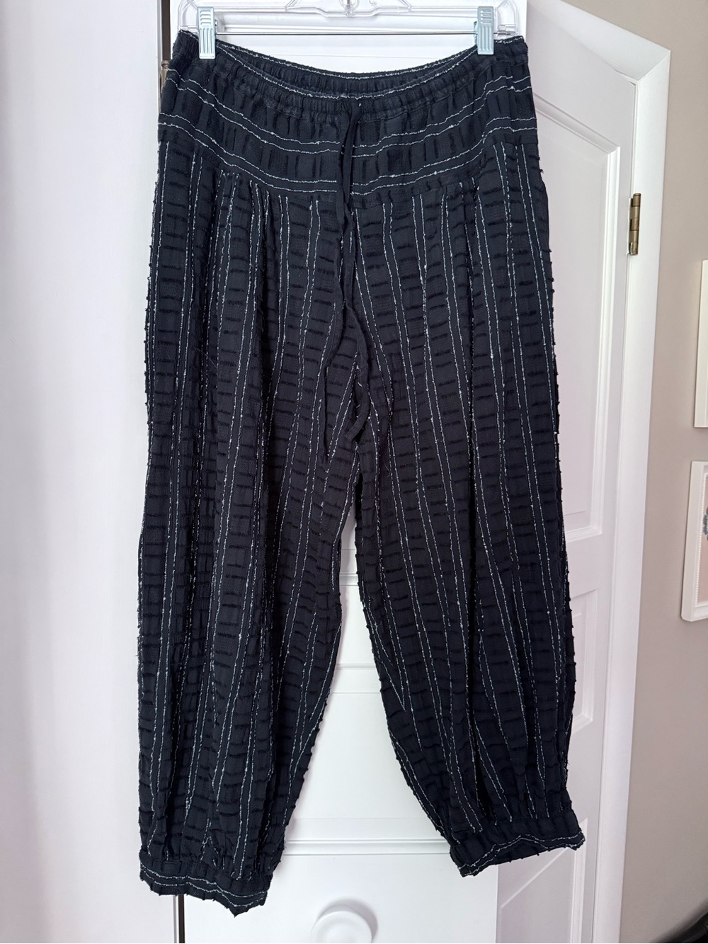 Ace & Jig Textured Woven Balloon Pants Medium Black White Stripe Boho
